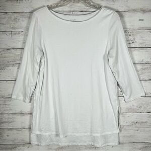 J Jill Pure Jill Top Womens Medium Boat Neck Layered Tunic Bright White